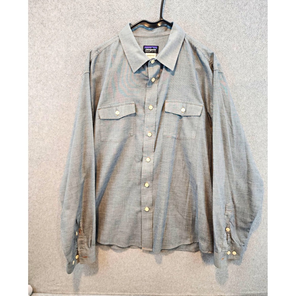 Patagonia Men's L Regular Gray Cotton Blend Woven Button-Up Shirt Pockets